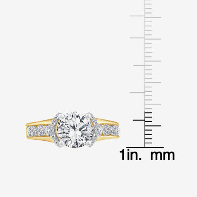 (F / Vs2) Womens 3 CT. T.W. Lab Grown White Diamond 14K Gold Round Side Stone Halo Engagement Ring