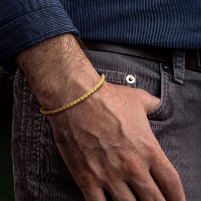 Mens 18K Gold Over Silver Titanium Stretch Bracelet