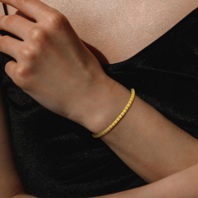 Mens 18K Gold Over Silver Titanium Stretch Bracelet