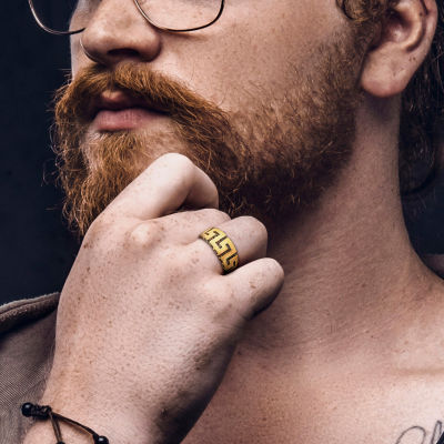 Greek Key Mens 14K Gold Fashion Ring