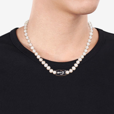 Mens White Sterling Silver 19 Inch Strand Necklace