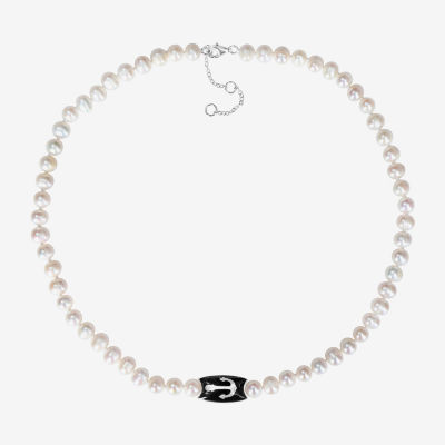 Mens White Sterling Silver 19 Inch Strand Necklace