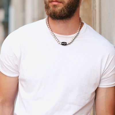 Mens White Sterling Silver 19 Inch Strand Necklace