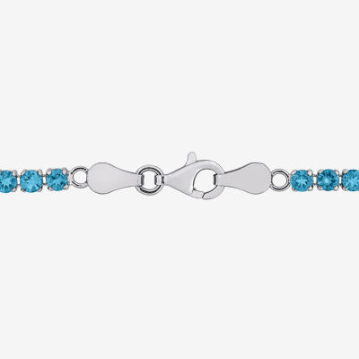 Womens Genuine Blue Topaz Sterling Silver 7.25 Inch Tennis Bracelet