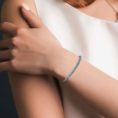 Womens Genuine Blue Topaz Sterling Silver 7.25 Inch Tennis Bracelet