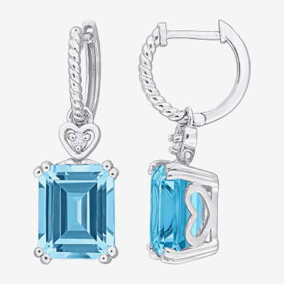 Womens Genuine Blue Topaz Sterling Silver Drop Earrings