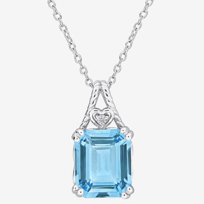 Womens Genuine Blue Topaz Sterling Silver Pendant Necklace