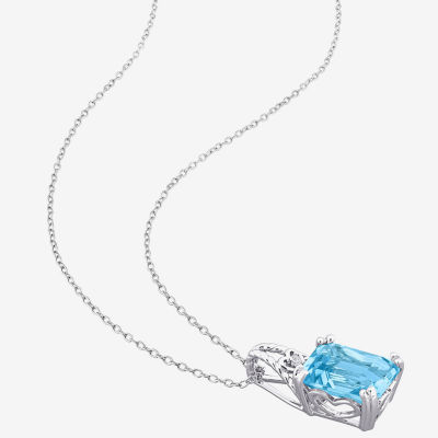 Womens Genuine Blue Topaz Sterling Silver Pendant Necklace