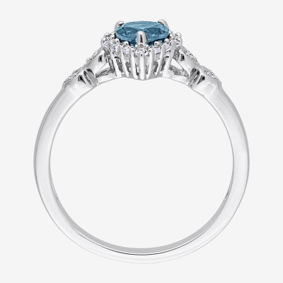 Womens Diamond Accent Genuine Blue Topaz Sterling Silver Heart Cocktail Ring