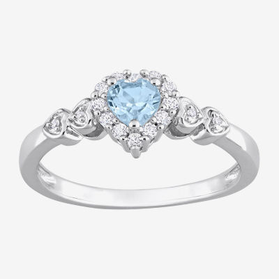 Womens Diamond Accent Genuine Blue Topaz Sterling Silver Heart Cocktail Ring