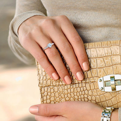 Womens Diamond Accent Genuine Blue Topaz Sterling Silver Heart Cocktail Ring