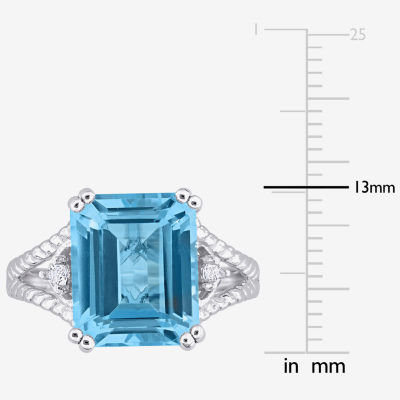 Womens Genuine Blue Topaz Sterling Silver Cocktail Ring