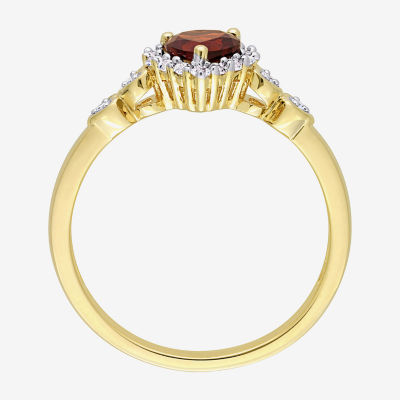 Womens Diamond Accent Genuine Red Garnet 18K Gold Over Silver Heart Cocktail Ring