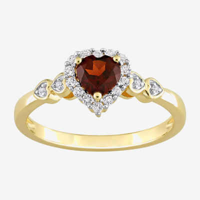 Womens Diamond Accent Genuine Red Garnet 18K Gold Over Silver Heart Cocktail Ring