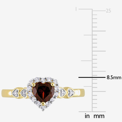 Womens Diamond Accent Genuine Red Garnet 18K Gold Over Silver Heart Cocktail Ring