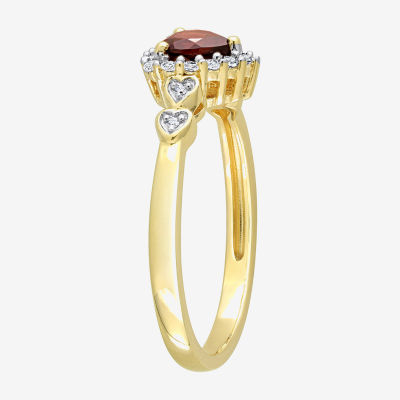 Womens Diamond Accent Genuine Red Garnet 18K Gold Over Silver Heart Cocktail Ring