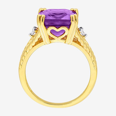 Womens Genuine Purple Amethyst 18K Gold Over Silver Cocktail Ring