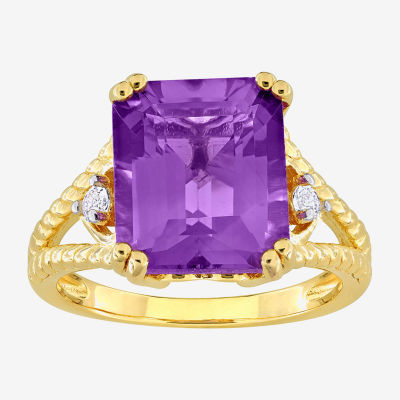 Womens Genuine Purple Amethyst 18K Gold Over Silver Cocktail Ring
