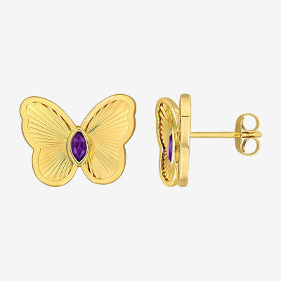 Genuine Purple Amethyst 10K Gold 12.1mm Butterfly Stud Earrings