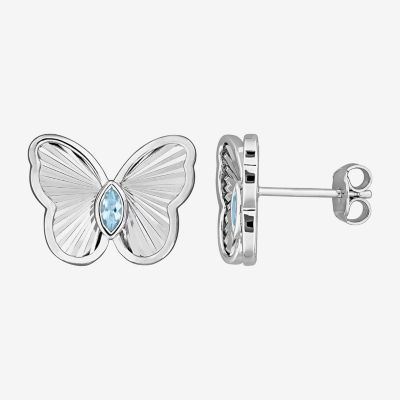 Genuine Blue Topaz Sterling Silver 12mm Butterfly Stud Earrings