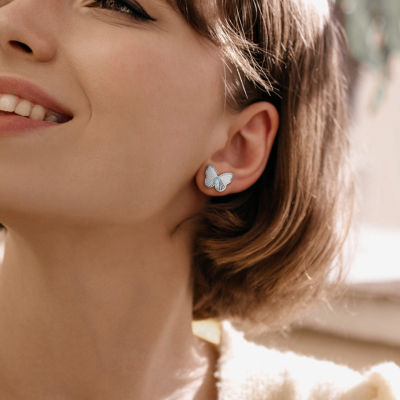 Genuine Blue Topaz Sterling Silver 12mm Butterfly Stud Earrings