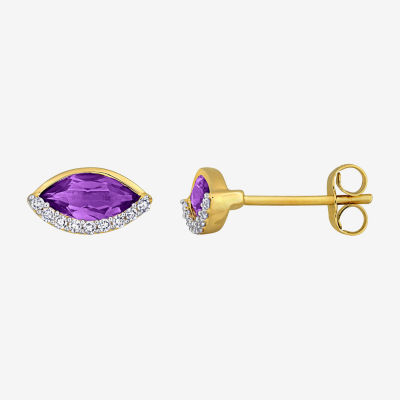 1/10 CT. T.W. Genuine Purple Amethyst 14K Gold 5.5mm Marquise Stud Earrings