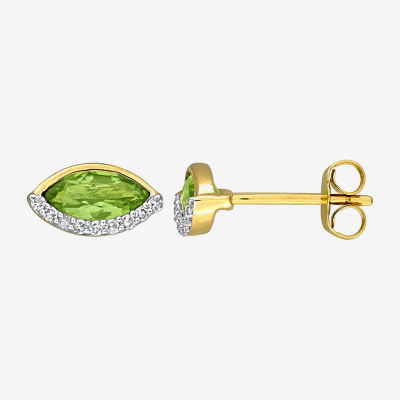 1/10 CT. T.W. Genuine Green Peridot 14K Gold 5.5mm Marquise Stud Earrings