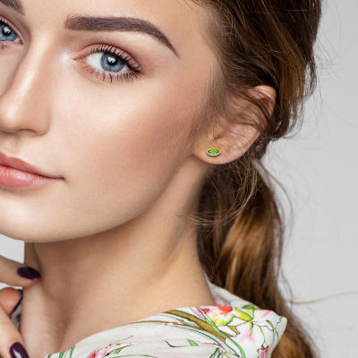 1/10 CT. T.W. Genuine Green Peridot 14K Gold 5.5mm Marquise Stud Earrings