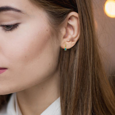 Womens Genuine Blue Topaz 14K Gold Drop Earrings