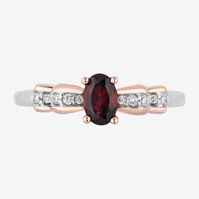 Enchanted Disney Fine Jewelry Womens Diamond Accent Genuine Red Garnet 14K Rose Gold Over Silver Sterling Silver Oval Princess Snow White Cocktail Ring