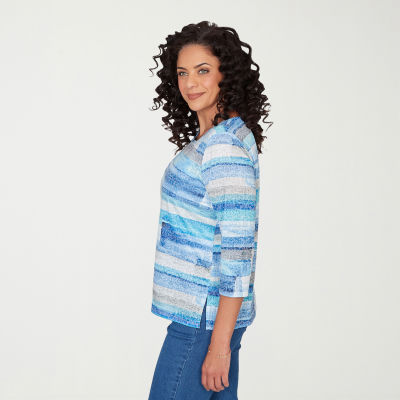 Alfred Dunner Classics Womens Crew Neck 3/4 Sleeve T-Shirt