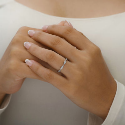 Womens 1/10 CT. T.W. Natural White Diamond 10K White Gold Wedding Band