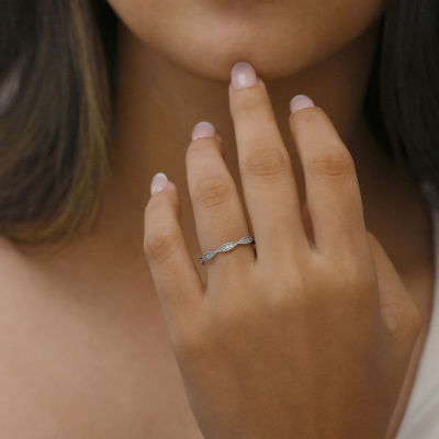 Womens 1/10 CT. T.W. Natural White Diamond 10K White Gold Wedding Band