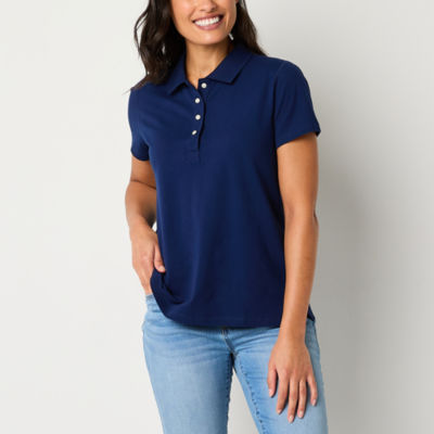 St. John's Bay Womens Adaptive Short Sleeve Easy-on + Easy-off Sensory Friendly Polo Shirt