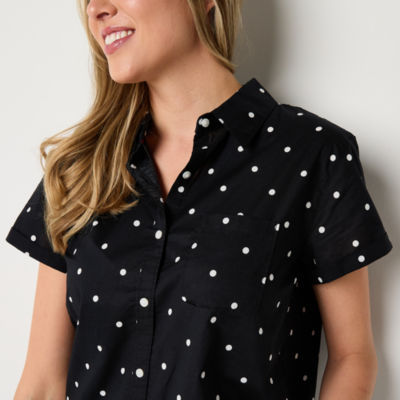 St. John's Bay Womens Short Sleeve Regular Fit Button-Down Shirt