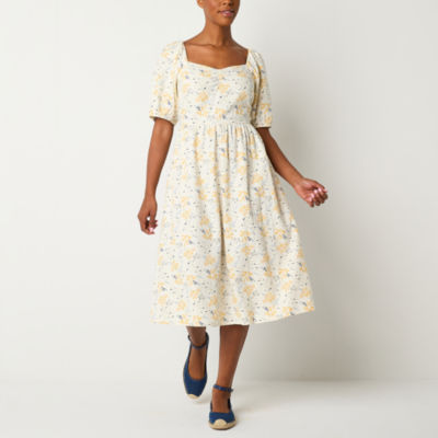 A.n.a Short Sleeve Midi Floral A Line Dress Brazos Mall