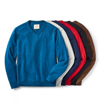 St. John's Bay Fine Gauge Mens V Neck Long Sleeve Pullover Sweater