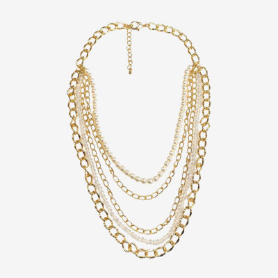 Bijoux Bar Layered Simulated Pearl 28 Inch Link Strand Necklace