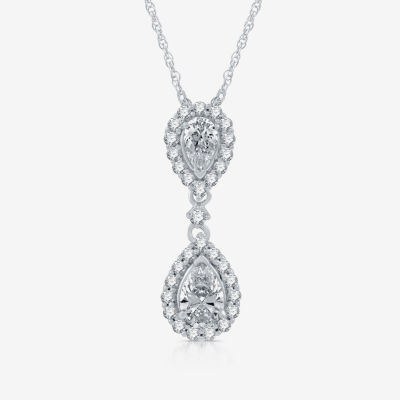 (G-H / Si2-I1) Womens 1 CT. T.W. Lab Grown White Diamond 10K White Gold Pear Pendant Necklace