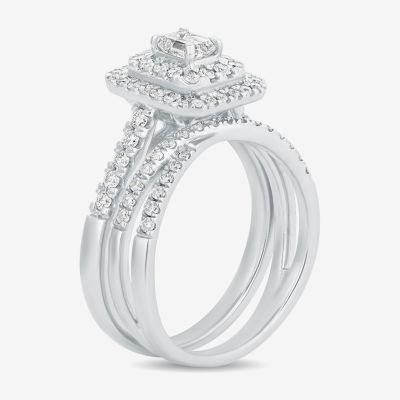 Womens 5/8 CT. T.W. Mined White Diamond 14K Gold Side Stone Halo Bridal Set