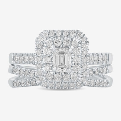 Womens 5/8 CT. T.W. Mined White Diamond 14K Gold Side Stone Halo Bridal Set