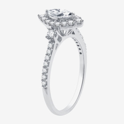 I Said Yes (H-I / I1) Womens 3/4 CT. T.W. Lab Grown White Diamond Sterling Silver Marquise Side Stone Halo Engagement Ring