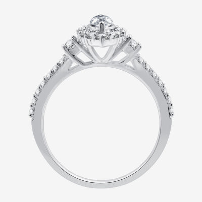 I Said Yes (H-I / I1) Womens 3/4 CT. T.W. Lab Grown White Diamond Sterling Silver Marquise Side Stone Halo Engagement Ring