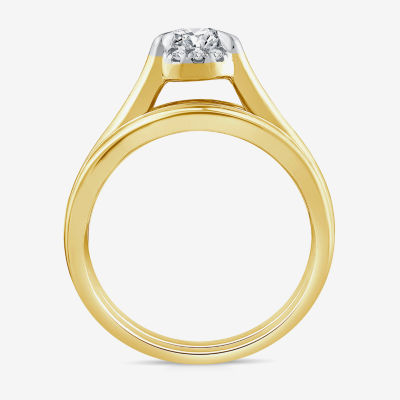 (G / Si1-Si2) Womens 1 1/2 CT. T.W. Lab Grown White Diamond 14K White Gold Oval Side Stone Halo Bridal Set