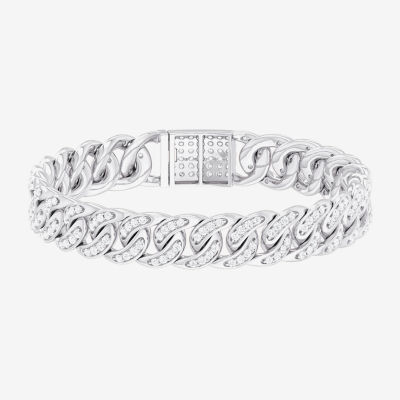 (G-H / Si1-Si2) 10K White Gold 8 1/2 Inch Solid Cuban Chain Bracelet