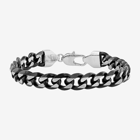 Stainless Steel Solid Curb Chain Bracelet, One Size, Black