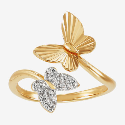 (H-I / Si1-Si2) Womens 1/10 CT. T.W. Lab Grown White Diamond 14K Gold Over Silver Sterling Butterfly Bypass  Cocktail Ring