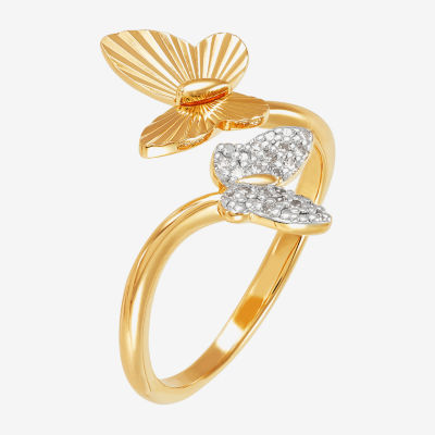 (H-I / Si1-Si2) Womens 1/10 CT. T.W. Lab Grown White Diamond 14K Gold Over Silver Sterling Butterfly Bypass  Cocktail Ring