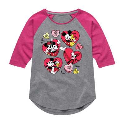 Disney Collection Little & Big Girls Crew Neck 3/4 Sleeve Mickey and Friends Graphic T-Shirt