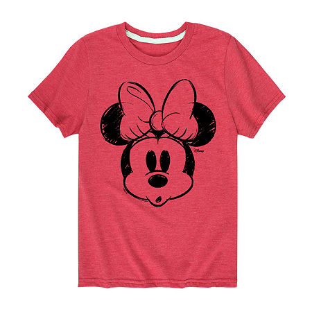 Disney Collection Little & Big Kid Girls Crew Neck Short Sleeve Regular Fit Minnie Mouse Graphic T-Shirt, Small, Red